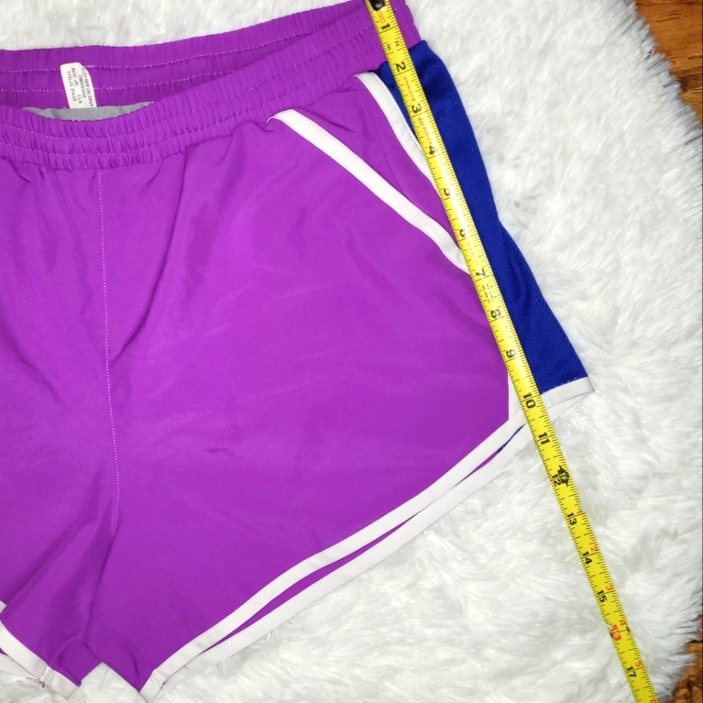 🏃♀️Under Armour womens purple & navy blue jogging running shorts with p - Picture 4 of 14